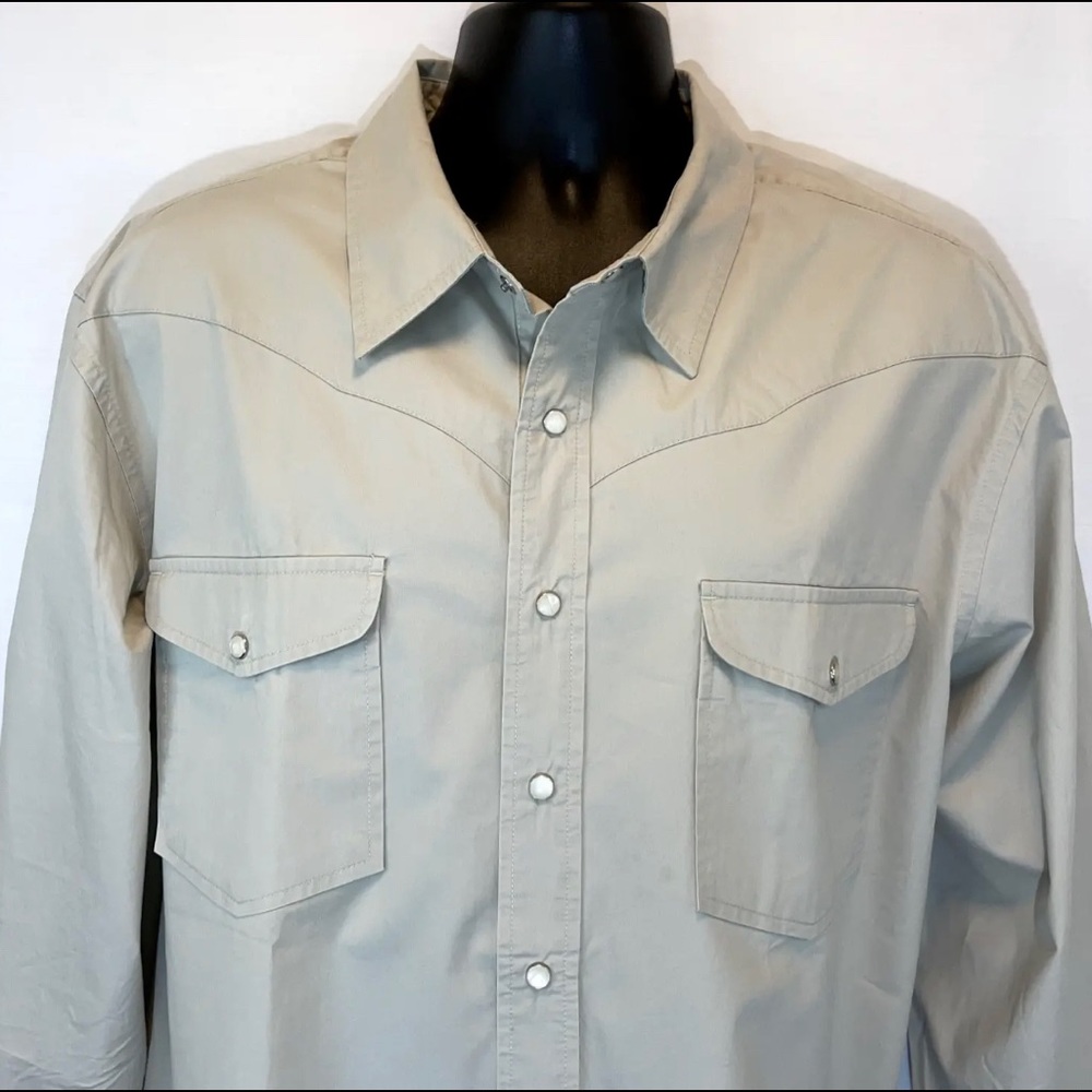 Vintage Gap Jeans Western Pearl Snap Shirt Mens Size XXL Long Sleeve Beige Khaki